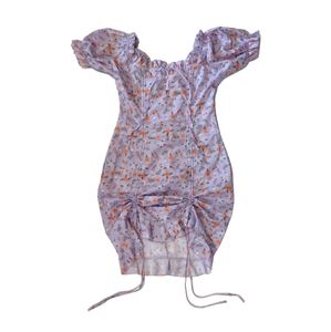 Chic Me Ditsy Floral Drawstring Ruched Puff Sleeve Dress